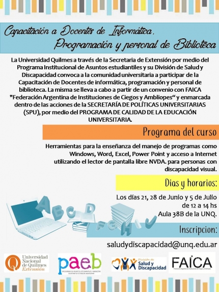 Flyer capacitaciones sobre discapacidad visual